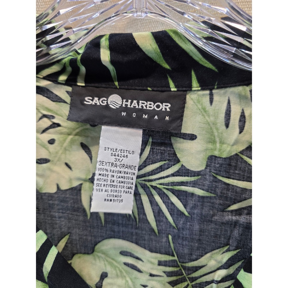 Sag Harbor Woman Vintage 90s Tropical Palm Leaf Print Rayon Shirt Green 3X - Picture 2 of 7